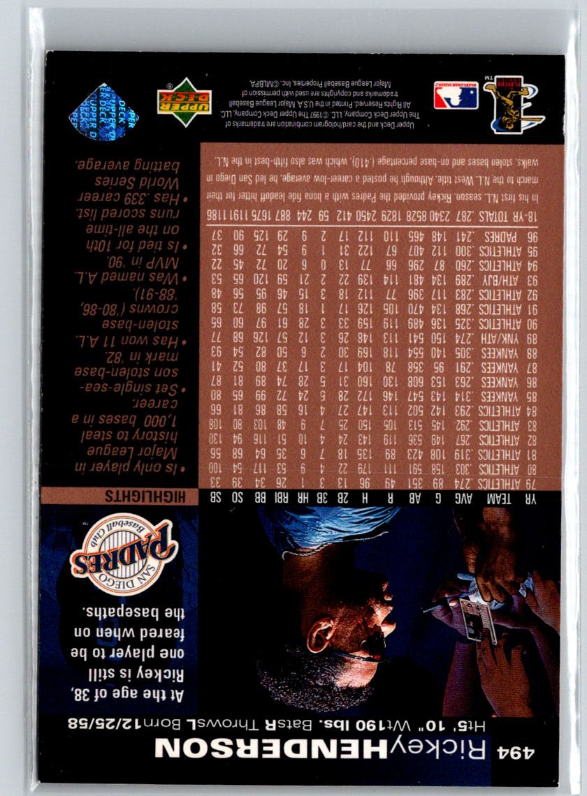 1997 Upper Deck #494 Rickey Henderson V10