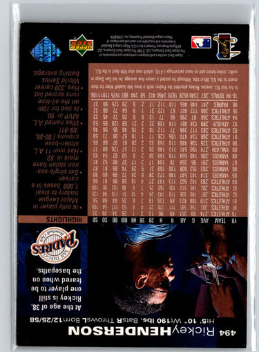 1997 Upper Deck #494 Rickey Henderson V10