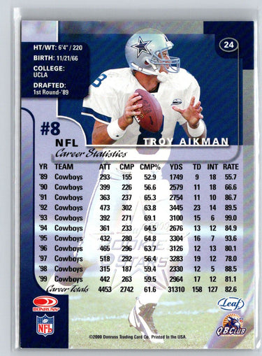 2000 Leaf Rookies & Stars #24 Troy Aikman V12