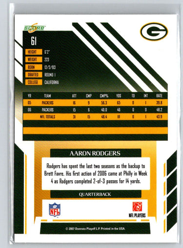 2007 Score #61 Aaron Rodgers V13