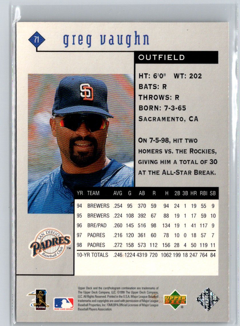 1999 Upper Deck Black Diamond #71 Greg Vaughn V14