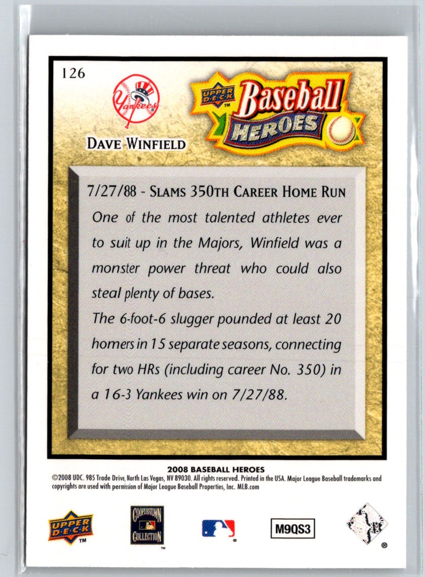 2008 Upper Deck Baseball Heroes #126 Dave Winfield V14