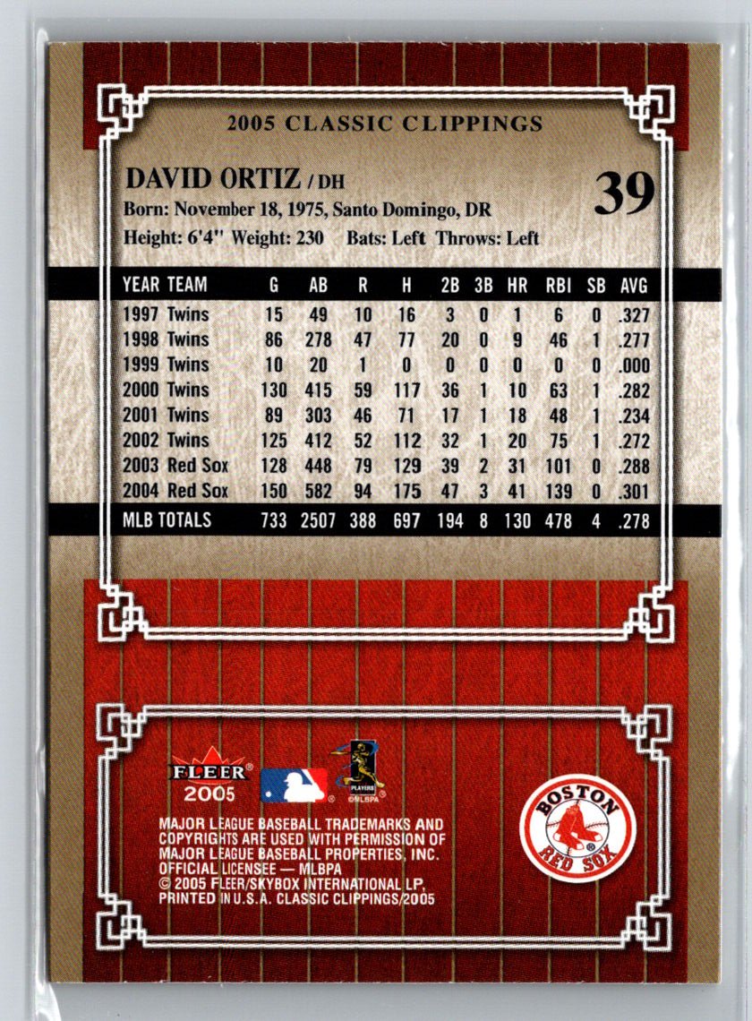 2005 Fleer Classic Clippings #39 David Ortiz V14
