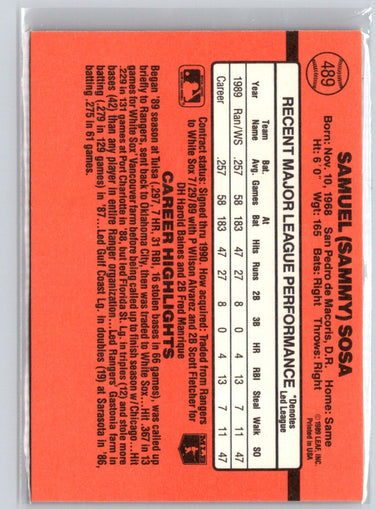 1990 Donruss #489b Sammy Sosa V15