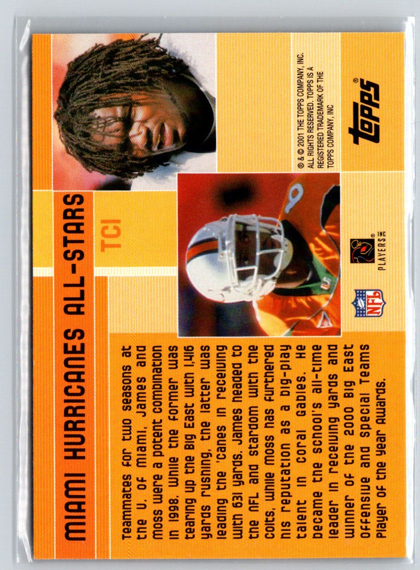 2001 Topps #TC1 Hurricane Heroes (Edgerrin James / Santana Moss) Combos V15