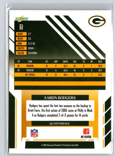 2007 Score #61 Aaron Rodgers V16