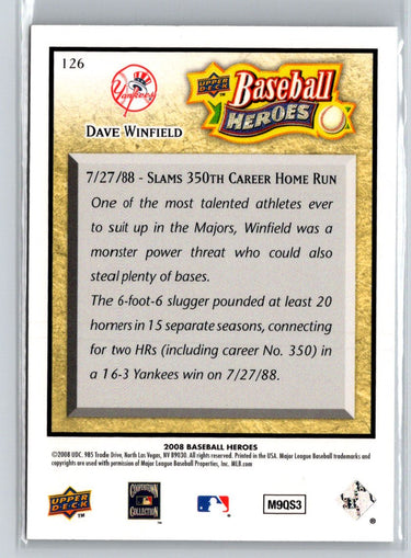 2008 Upper Deck Baseball Heroes #126 Dave Winfield Beige #/299 V16