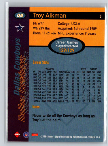 1998 Collector's Edge First Place #3 Troy Aikman 50-Point V16