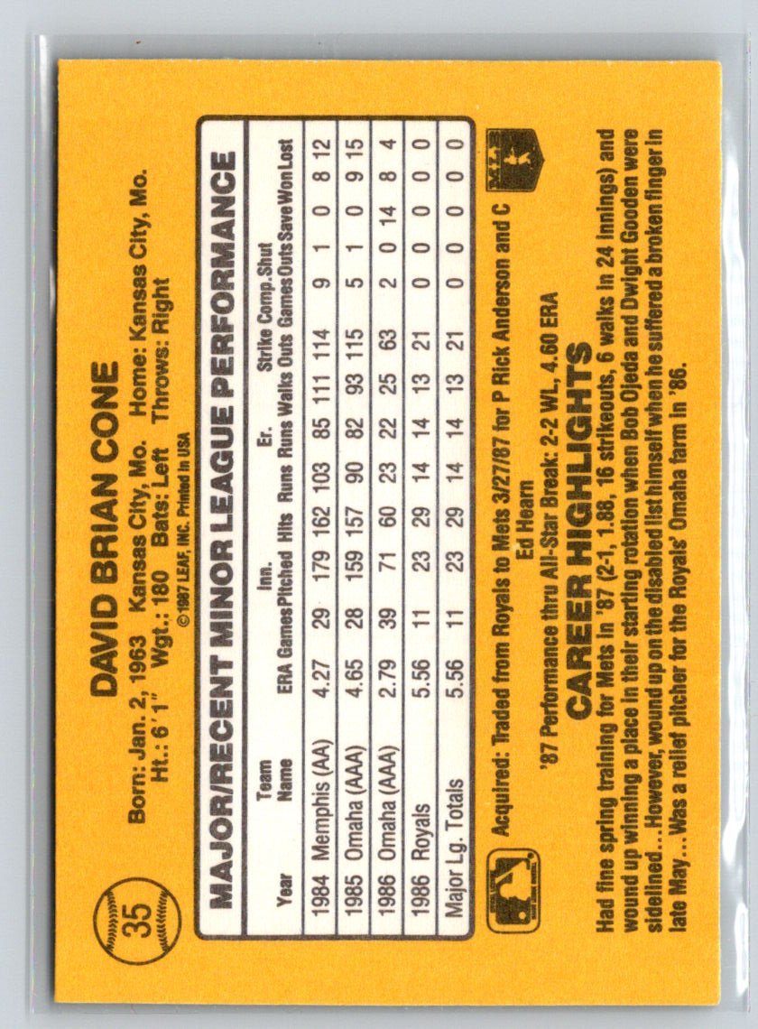 1987 Donruss The Rookies #35 David Cone V18