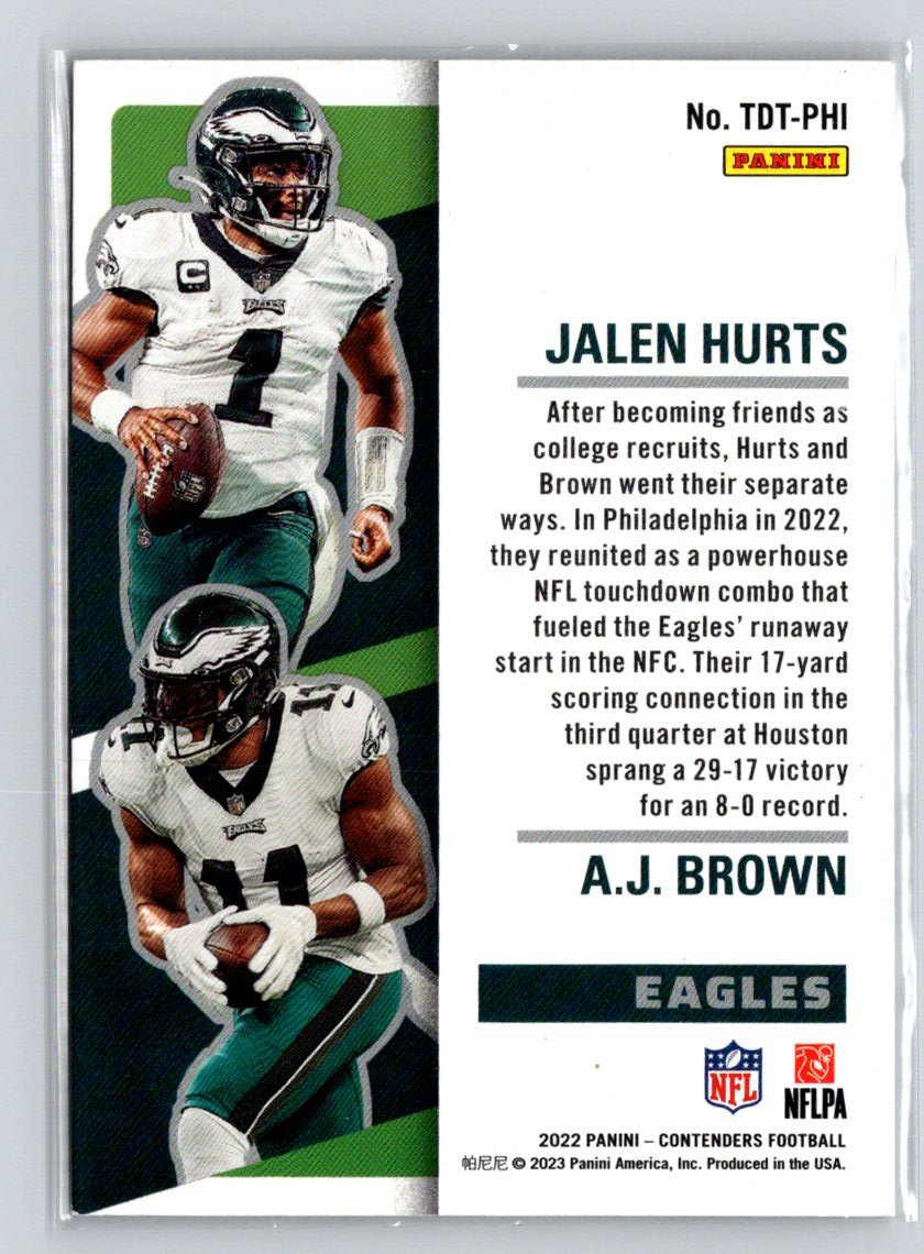 2022 Panini Contenders #TDT-PHI A.J. Brown / Jalen Hurts Touchdown Tandems V18
