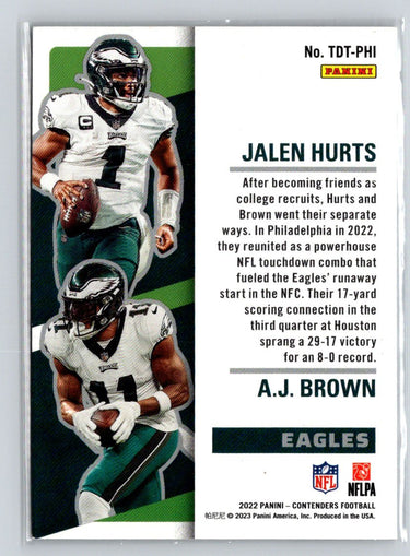 2022 Panini Contenders #TDT-PHI A.J. Brown / Jalen Hurts Touchdown Tandems V18
