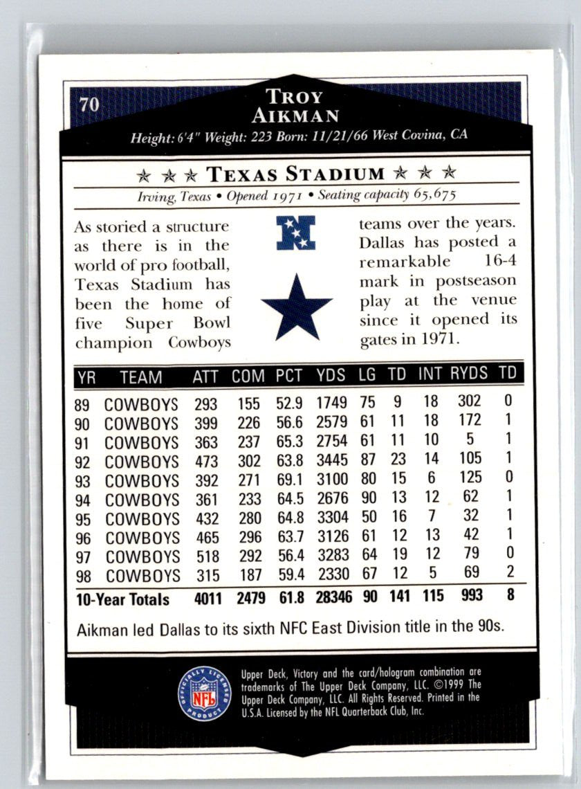 1999 Upper Deck Victory #70 Troy Aikman V18