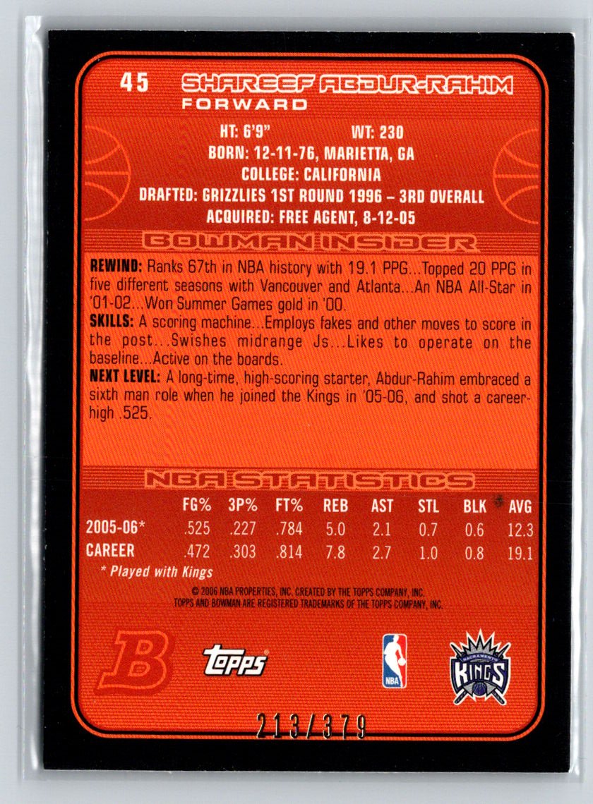 2006-07 Bowman #45 Shareef Abdur-Rahim Silver #/379 V18