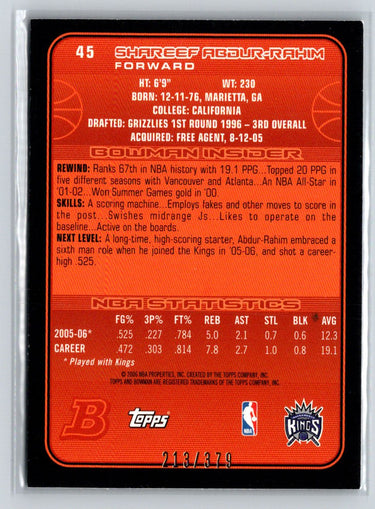2006-07 Bowman #45 Shareef Abdur-Rahim Silver #/379 V18