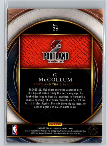 2021-22 Panini Select #26 CJ McCollum Select Numbers V19