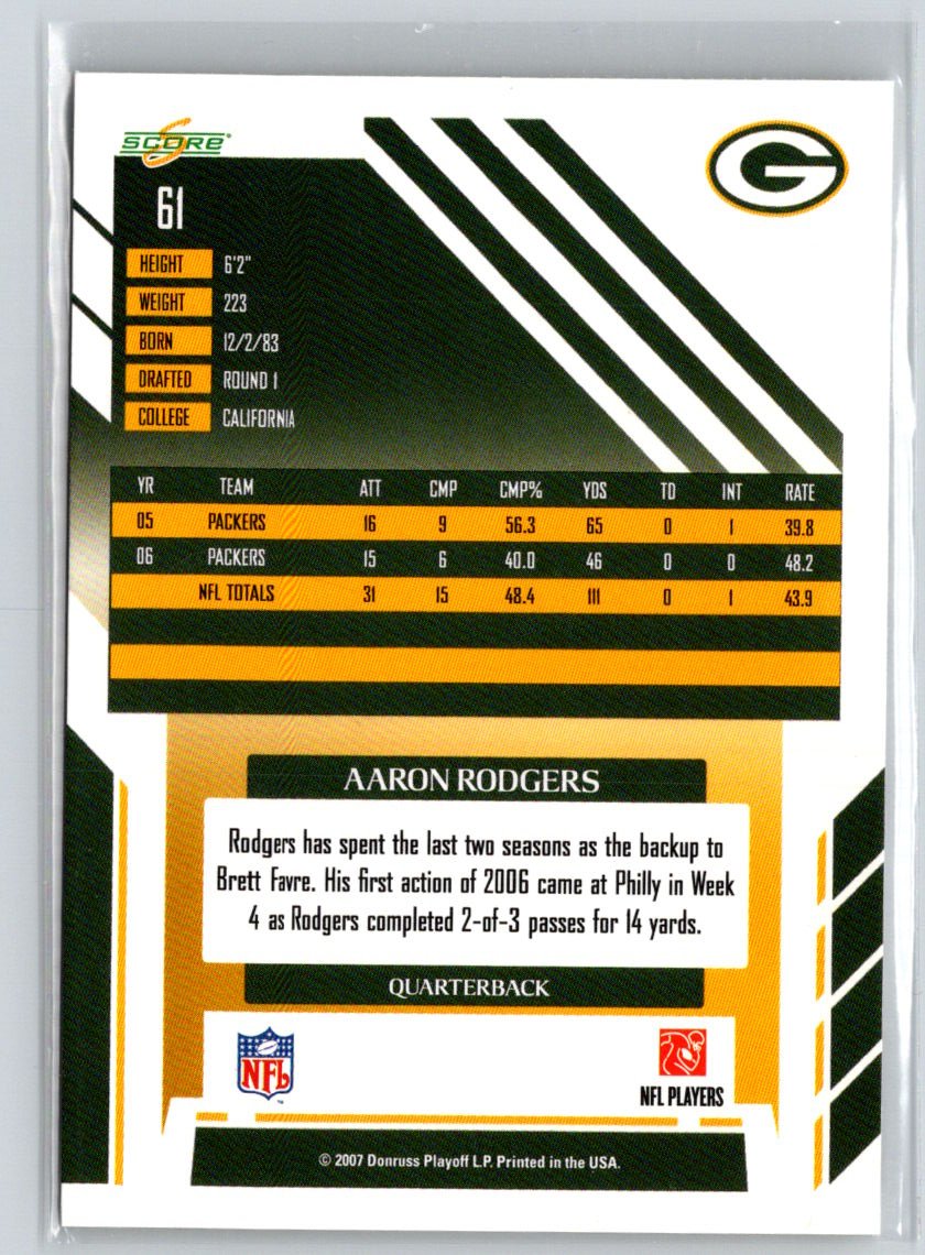 2007 Score #61 Aaron Rodgers V20