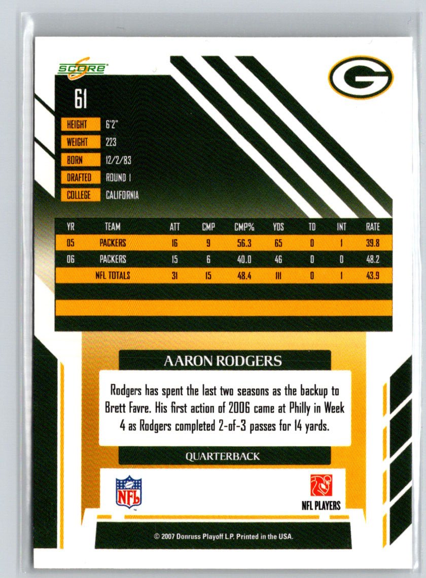 2007 Score #61 Aaron Rodgers V21