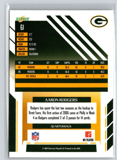 2007 Score #61 Aaron Rodgers V21