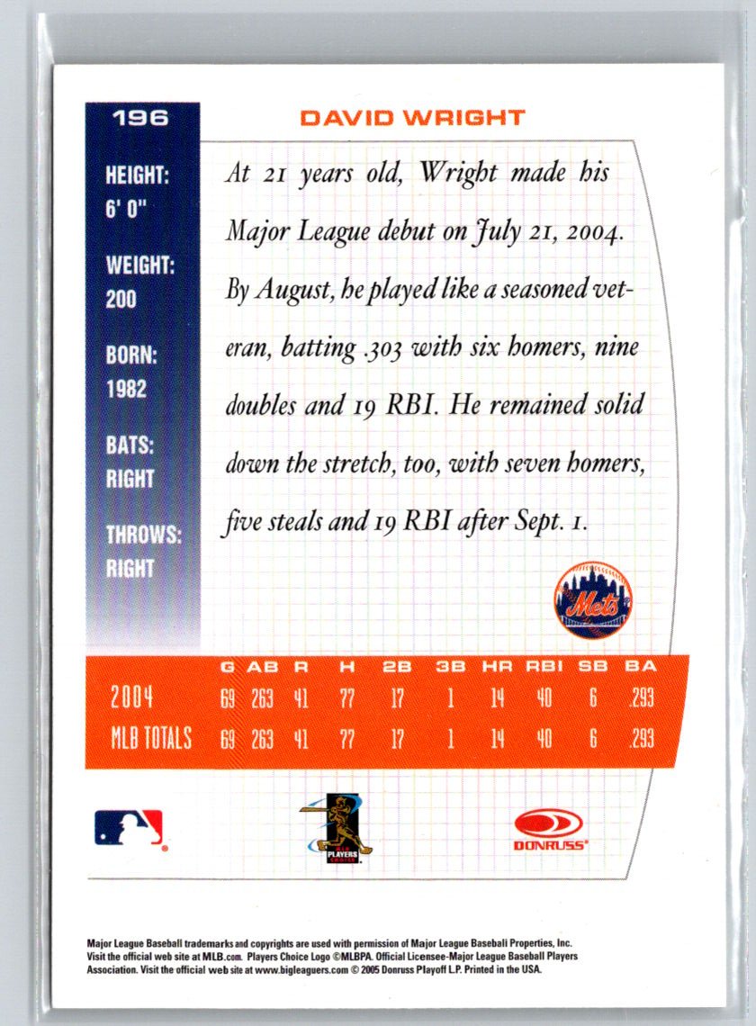 2005 Donruss Team Heroes #196 David Wright V21