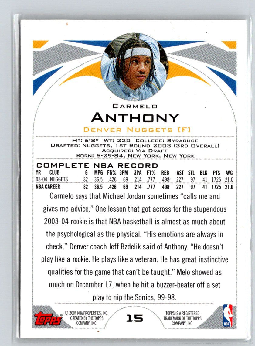 2004-05 Topps 1st Edition #15 Carmelo Anthony V21