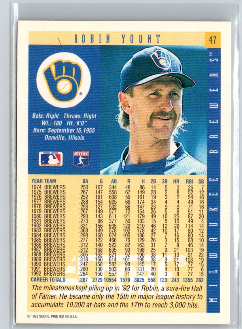 1993 Score #47 Robin Yount V22