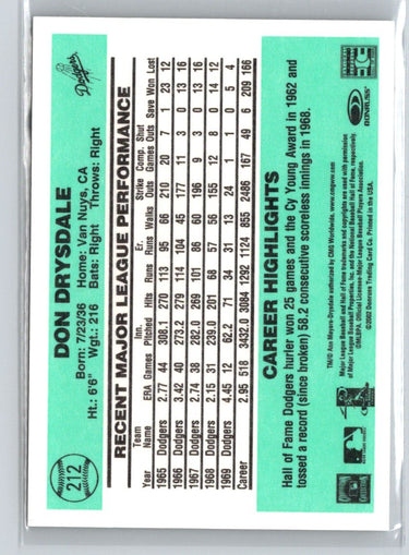 2002 Donruss Originals #212 Don Drysdale Aqueous V23