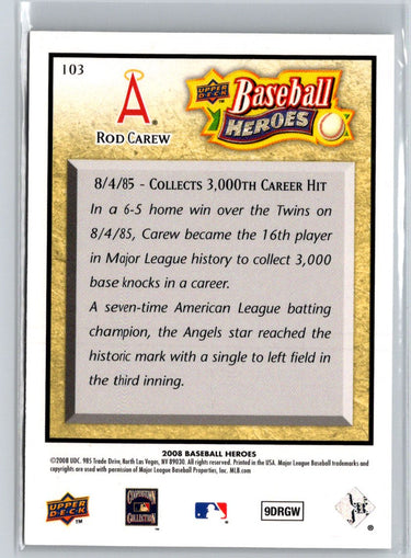 2008 Upper Deck Baseball Heroes #103 Rod Carew V24