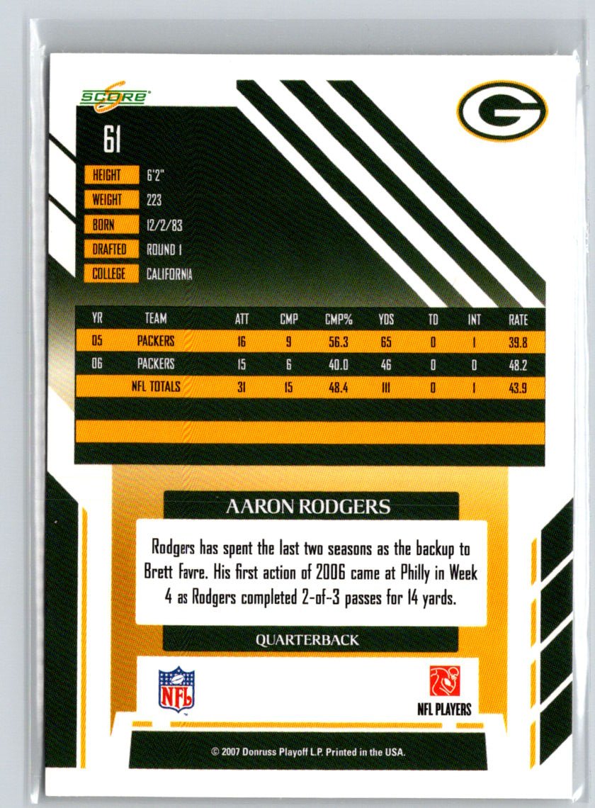 2007 Score #61 Aaron Rodgers V24