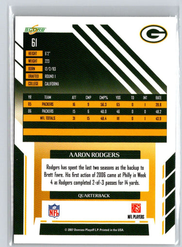 2007 Score #61 Aaron Rodgers V24