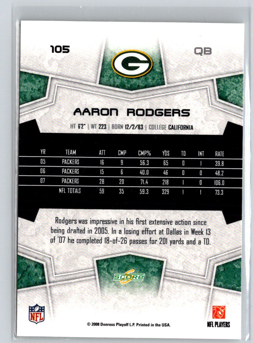 2008 Score #105 Aaron Rodgers V25
