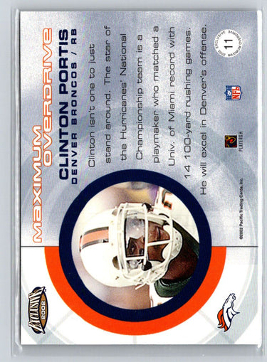 2002 Pacific Exclusive #11 Clinton Portis Maximum Overdrive V25