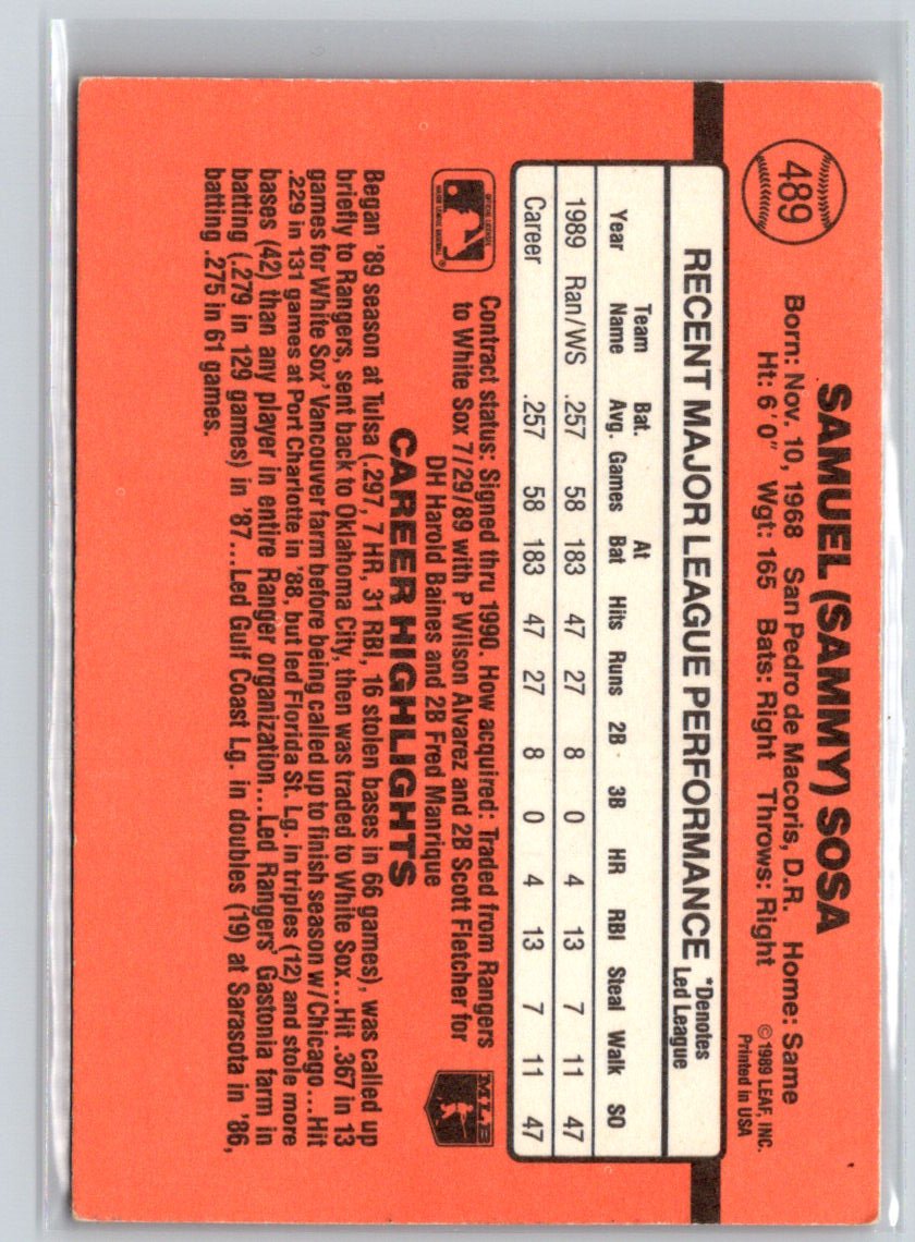 1990 Donruss #489b Sammy Sosa V26