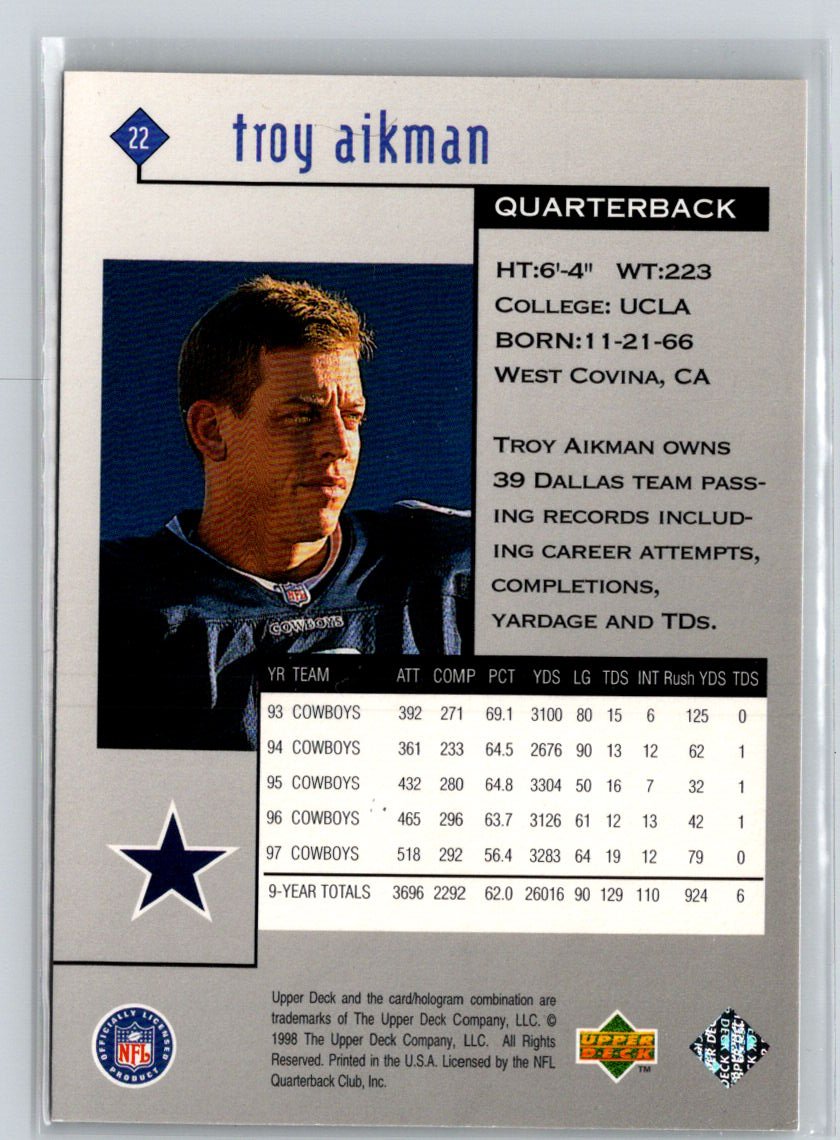 1998 Upper Deck Black Diamond Rookie Edition #22 Troy Aikman V26