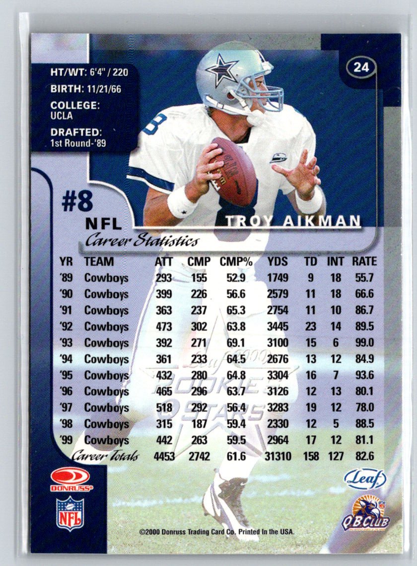 2000 Leaf Rookies & Stars #24 Troy Aikman V26