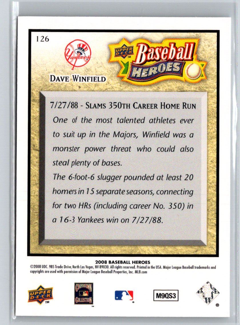 2008 Upper Deck Baseball Heroes #126 Dave Winfield V27