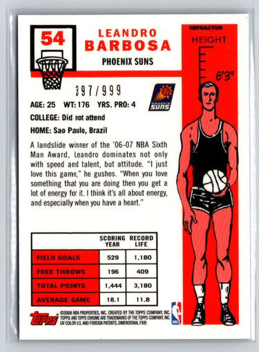 2007-08 Topps Chrome #54 Leandro Barbosa 1957-58 Variations Refractors #/999 V27