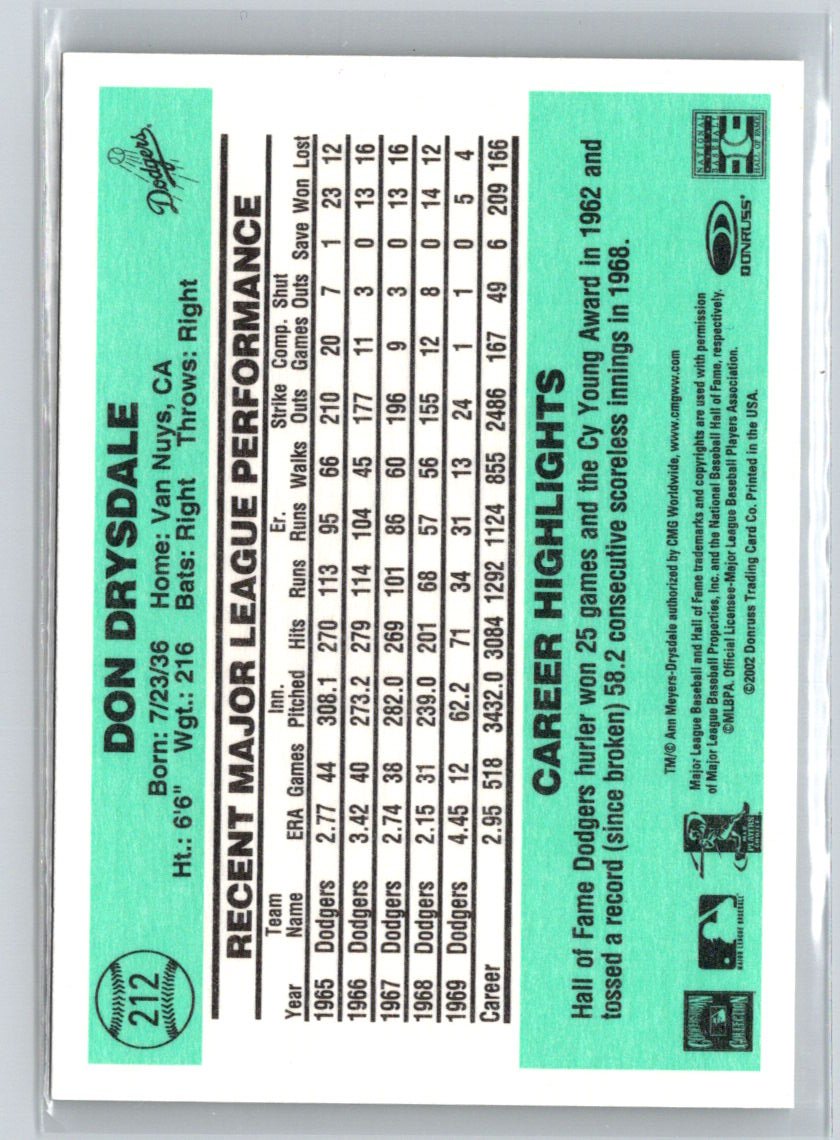 2002 Donruss Originals #212 Don Drysdale Aqueous V28