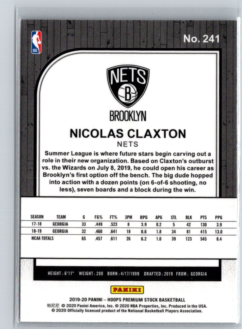 2019-20 Hoops Premium Stock #241 Nicolas Claxton V28