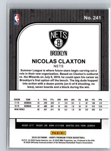 2019-20 Hoops Premium Stock #241 Nicolas Claxton V28
