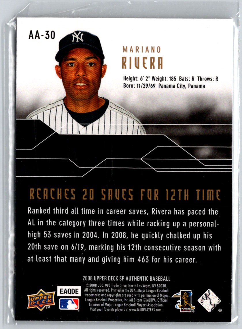 2008 SP Authentic #AA-30 Mariano Rivera Authentic Achievements V29