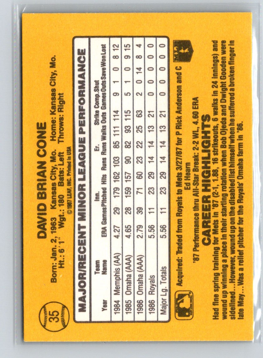 1987 Donruss The Rookies #35 David Cone V29