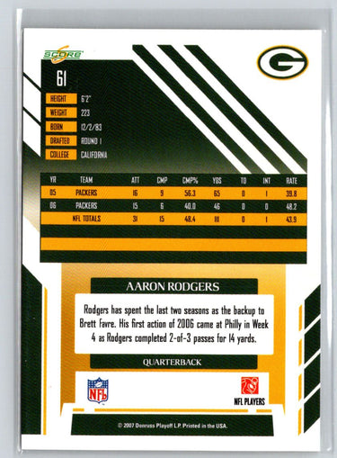 2007 Score #61 Aaron Rodgers V30