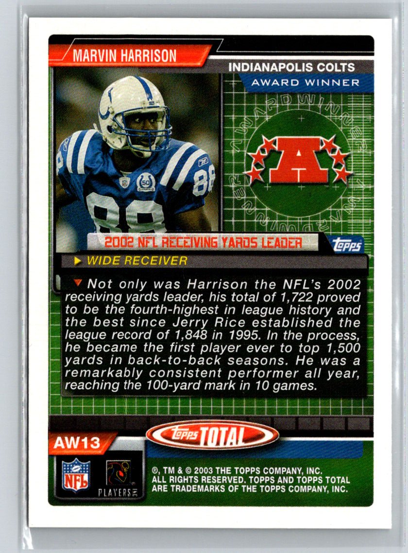 2003 Topps Total #AW13 Marvin Harrison Award Winners V30
