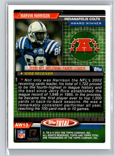 2003 Topps Total #AW13 Marvin Harrison Award Winners V30