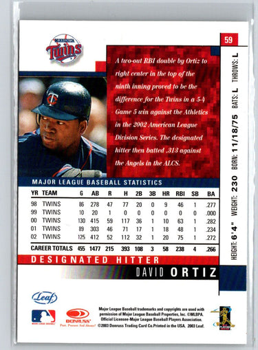2003 Leaf #59 David Ortiz V30