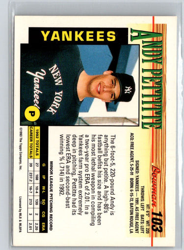 1993 Bowman #103 Andy Pettitte V30