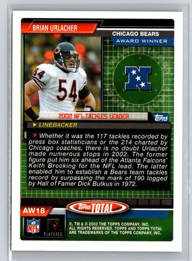 2003 Topps Total #AW18 Brian Urlacher Award Winners V32