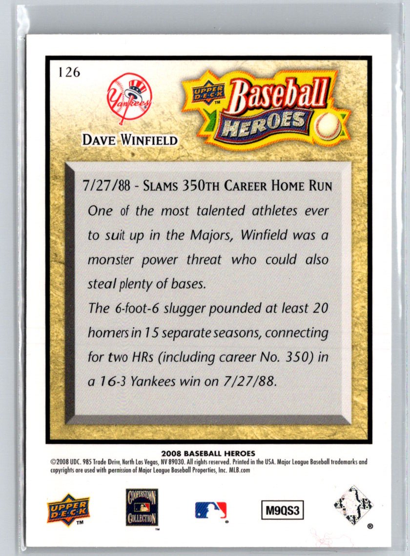 2008 Upper Deck Baseball Heroes #126 Dave Winfield V32