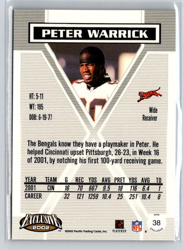 2002 Pacific Exclusive #38 Peter Warrick Gold V33