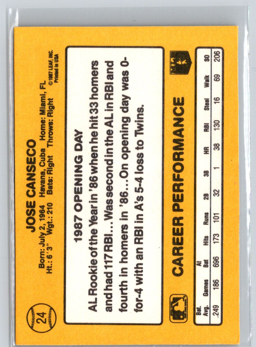 1987 Donruss Opening Day #24 Jose Canseco V33